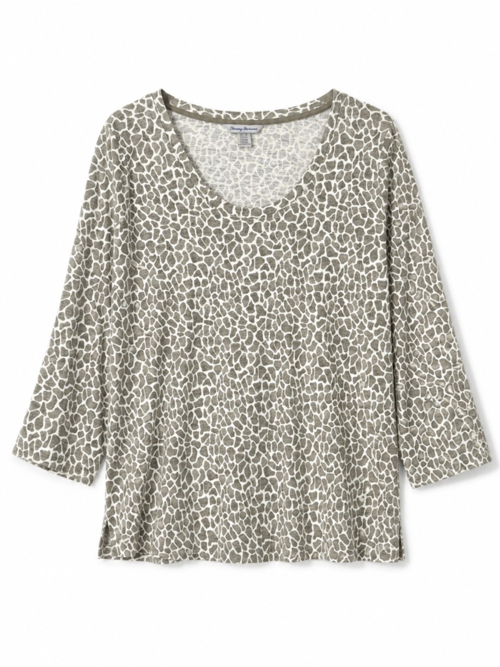 Tommy Bahama 100% Cotton top XL long sleeve 3/4 sleeve green animal print work
